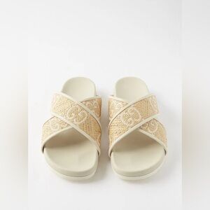 GUCCI Crossover Strap Raffia And Leather Sandals
